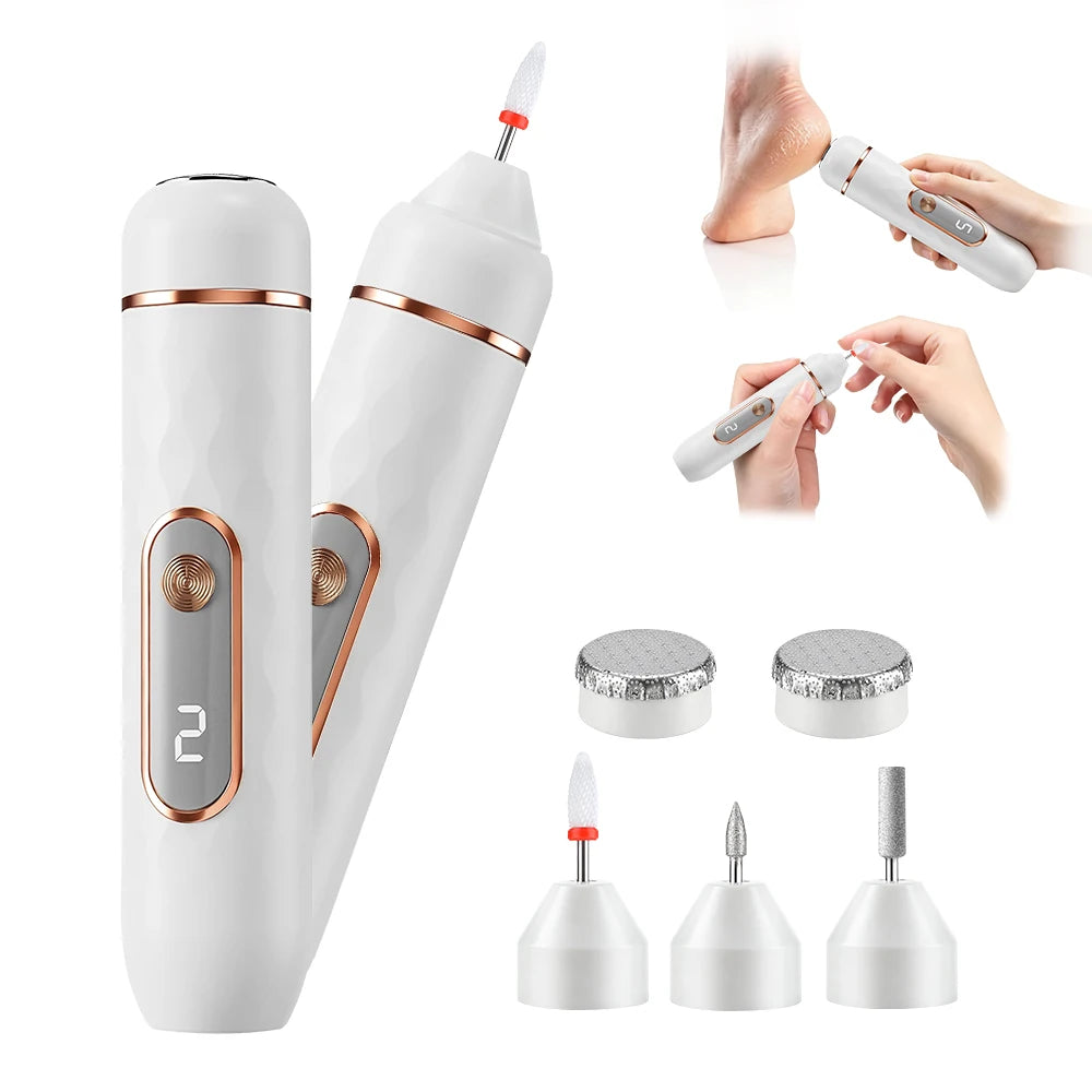 2-in-1 Electric Nail Foot File Callus Remover Replaceable Heads Tool