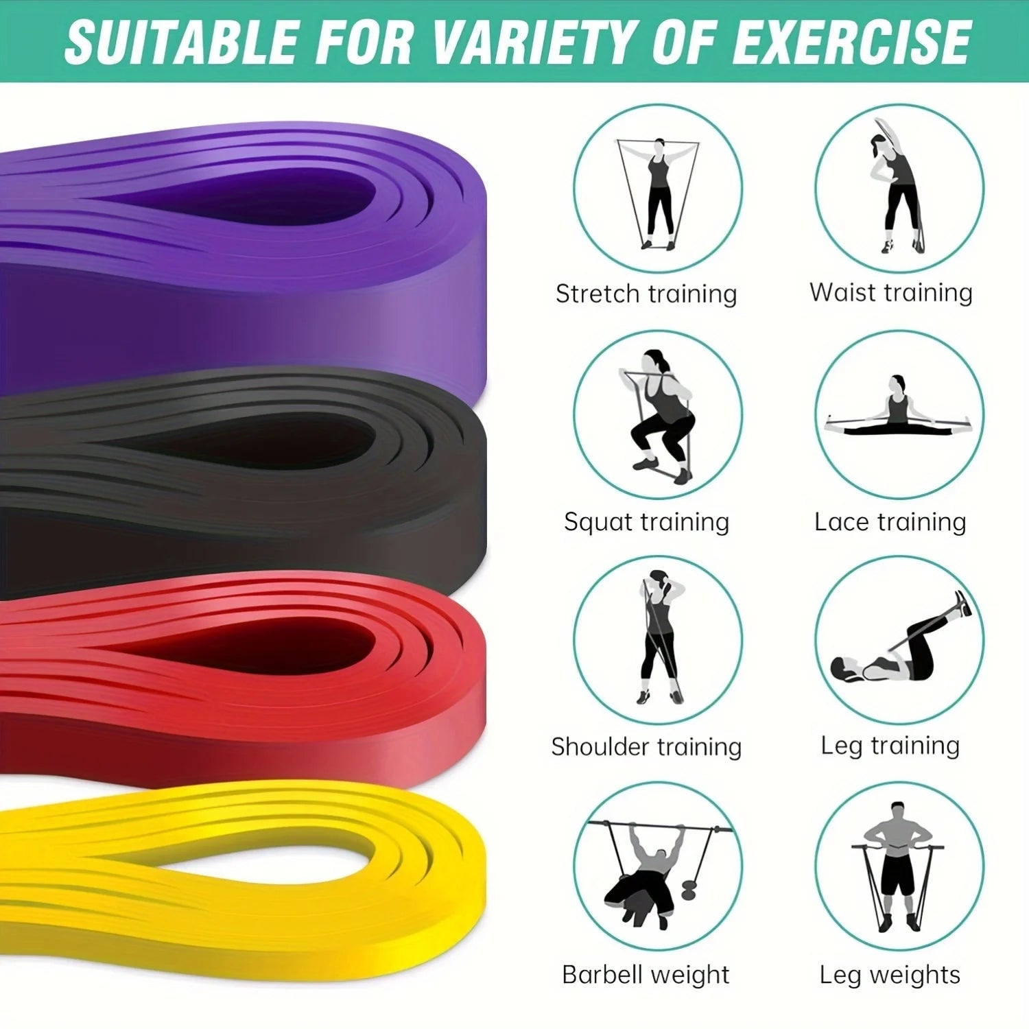 Stackable Heavy Tension TPE Resistance Bands Anti-Snap Home Gym Yoga