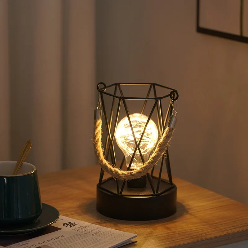 Iron Wire Cage LED Night Light for Bedroom & Living Room