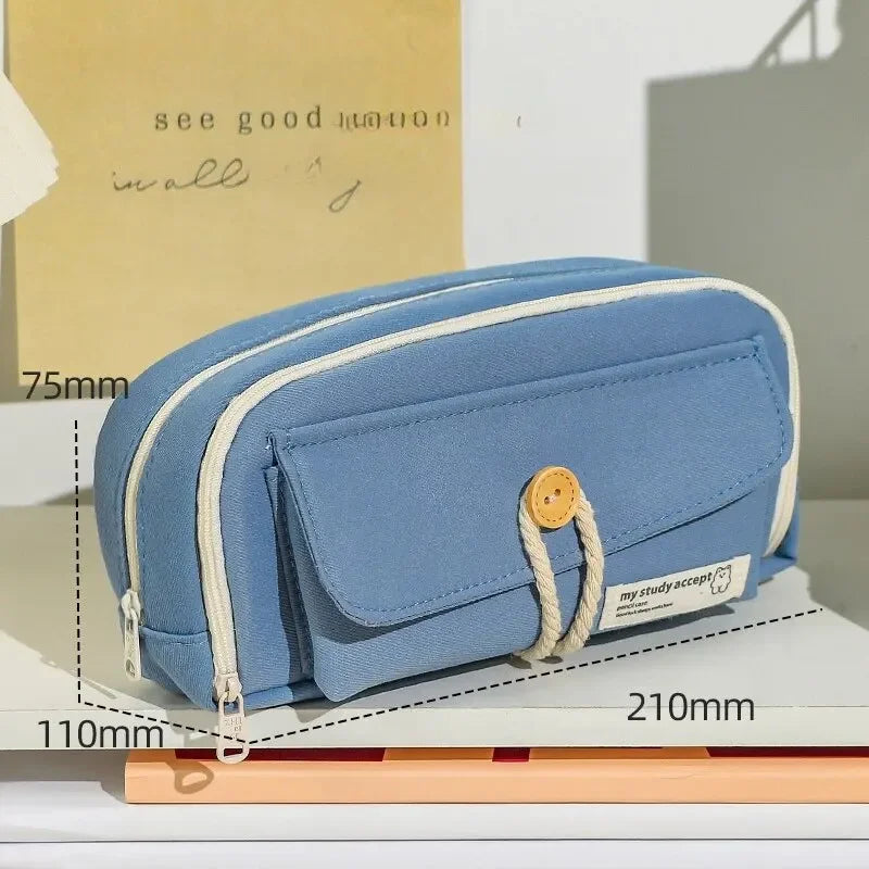 Cute Canvas Pencil Case Large Opening Student Stationery Bag