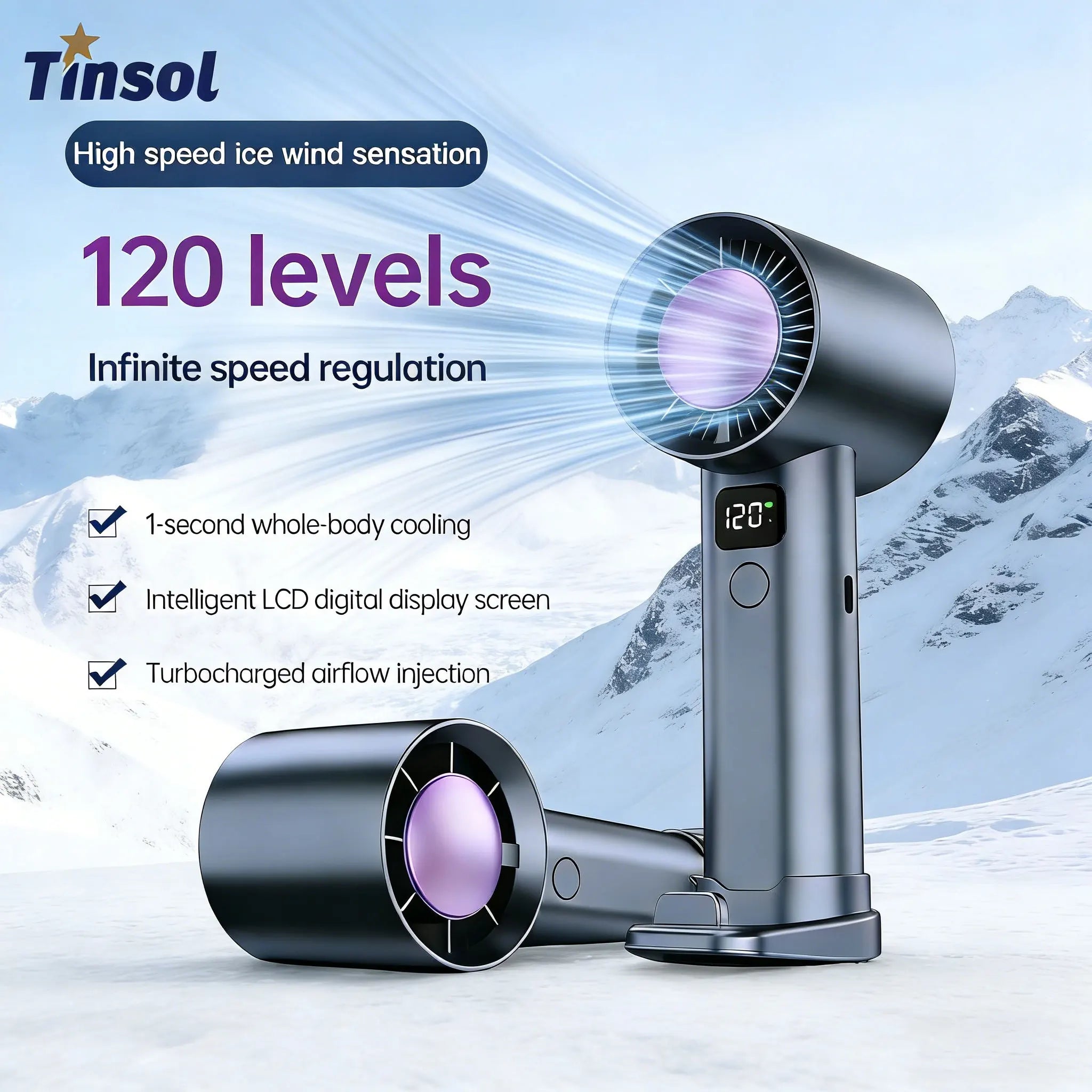 TINSOL Mini Handheld Fan UK 120-Speed USB Rechargeable Fan Secondary image