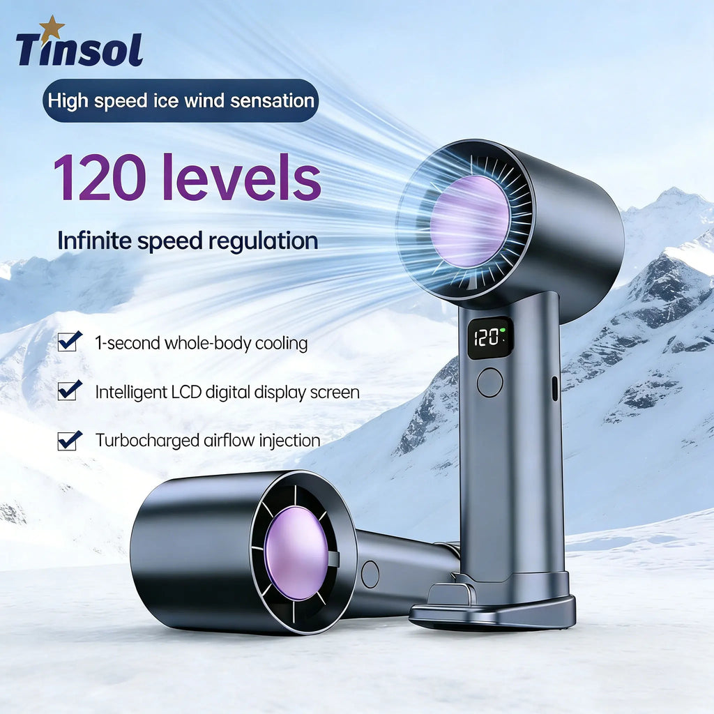 TINSOL Mini Handheld Fan UK 120-Speed USB Rechargeable Fan