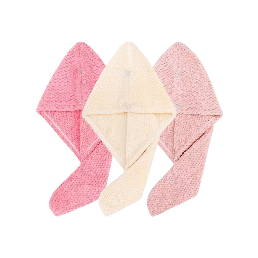 Absorbent Hair Towel Wrap Button Fast Dry Hair Turban for Women