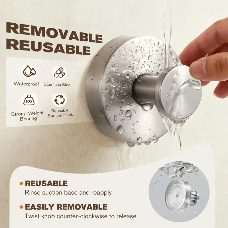 Stainless Steel Suction Cup Hook Reusable Waterproof Wall Hook