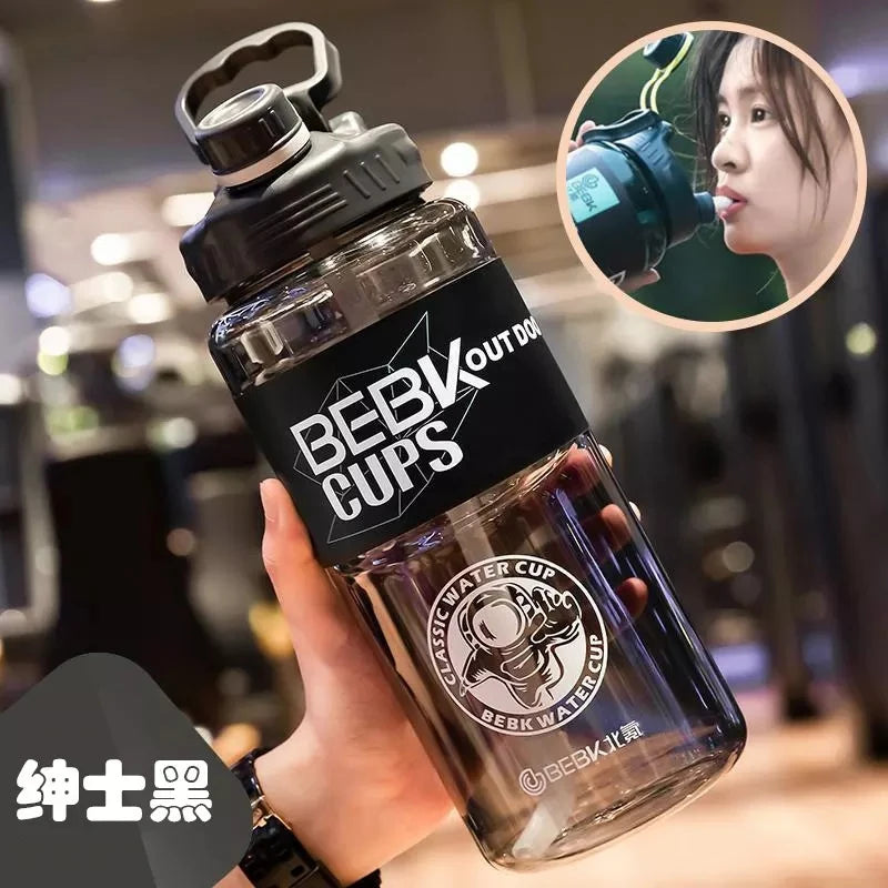 2L Motivational Water Bottle with Straw Fitness Jug