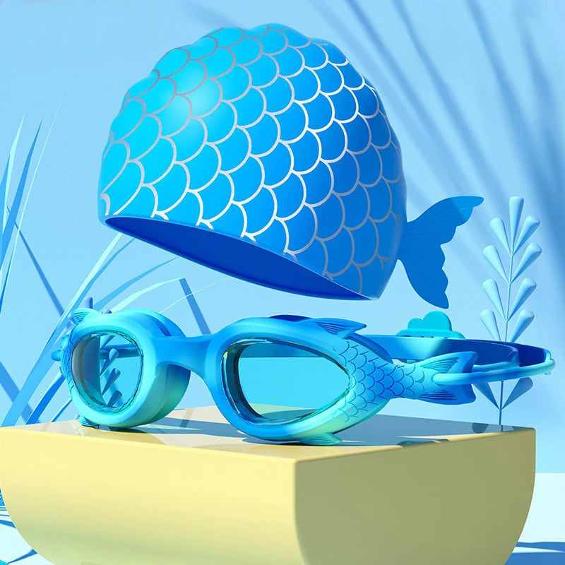 Children’s Swimming Goggles Set UK Waterproof Anti-Fog Silicone Swim Cap & Goggles