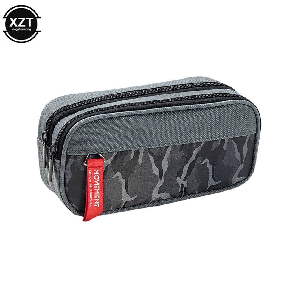 Camouflage Pencil Case Double Zipper Canvas Pen Bag for Students