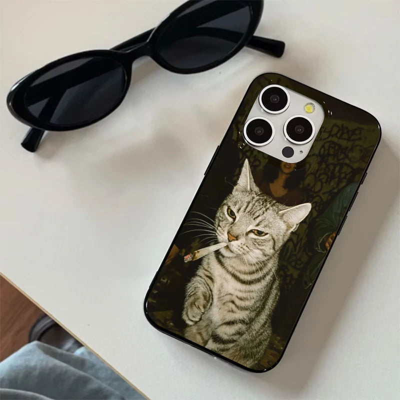 Fashion Kitten Pattern Case for iPhone 11 12 13 14 15 16 17 Pro Max