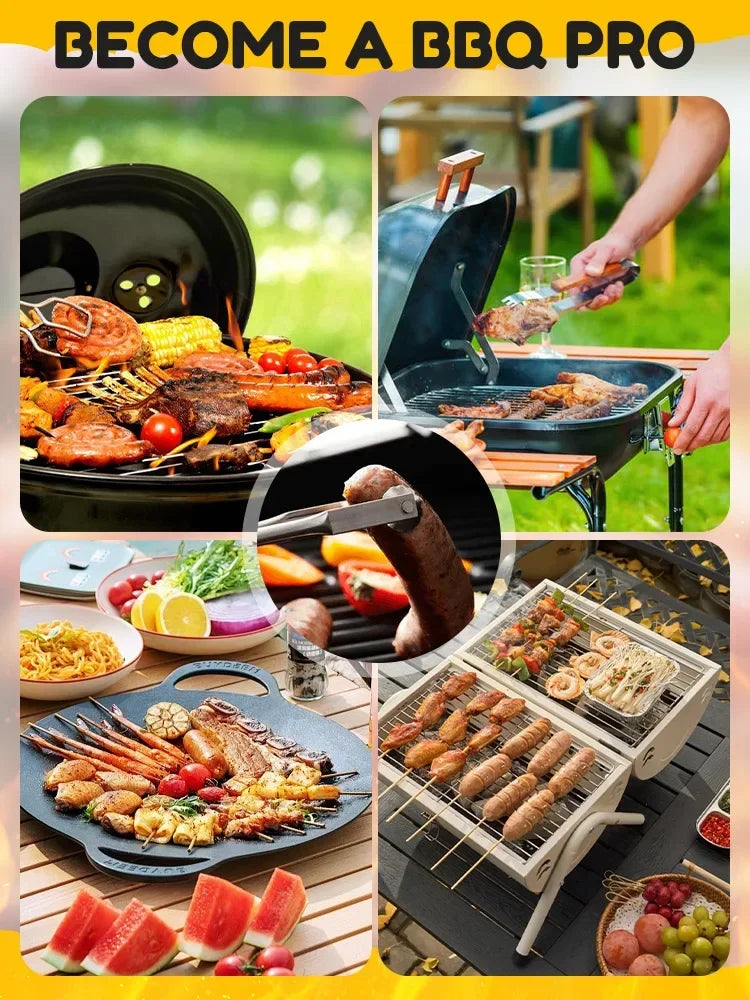 BBQ Sausage Tongs UK Stainless Steel Grill Cooking Tongs