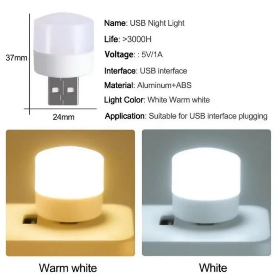 LED Night Light Mini Portable Colorful USB Plug Round Book Lamp