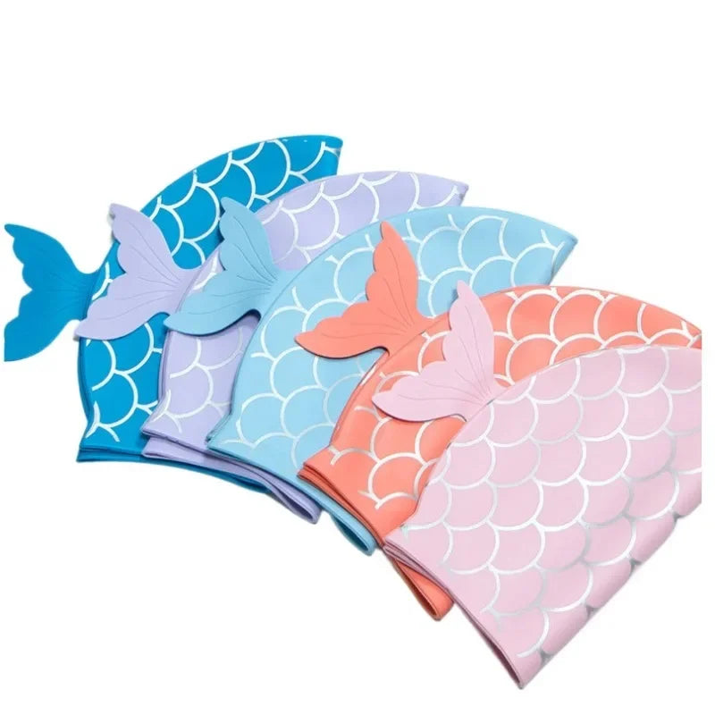 Kids Fish Tail Swim Cap Set Waterproof Swimming Hat
