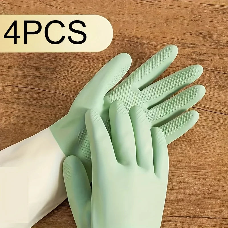 4PCS Waterproof Cleaning Gloves Latex Rubber Gloves