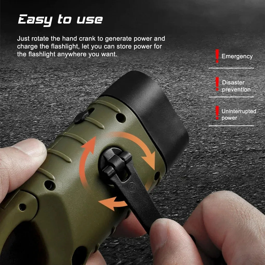 Solar Hand Crank LED Flashlight Emergency Camping Lantern