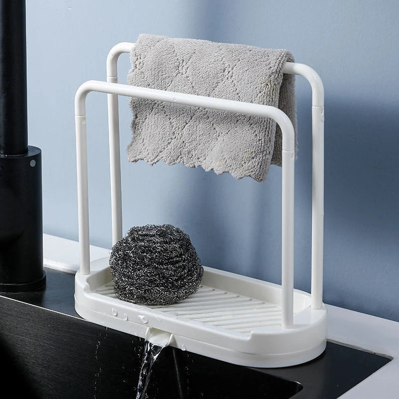 Double-Layer Kitchen Cloth Rack Sink Sponge & Dish Cloth Organizer