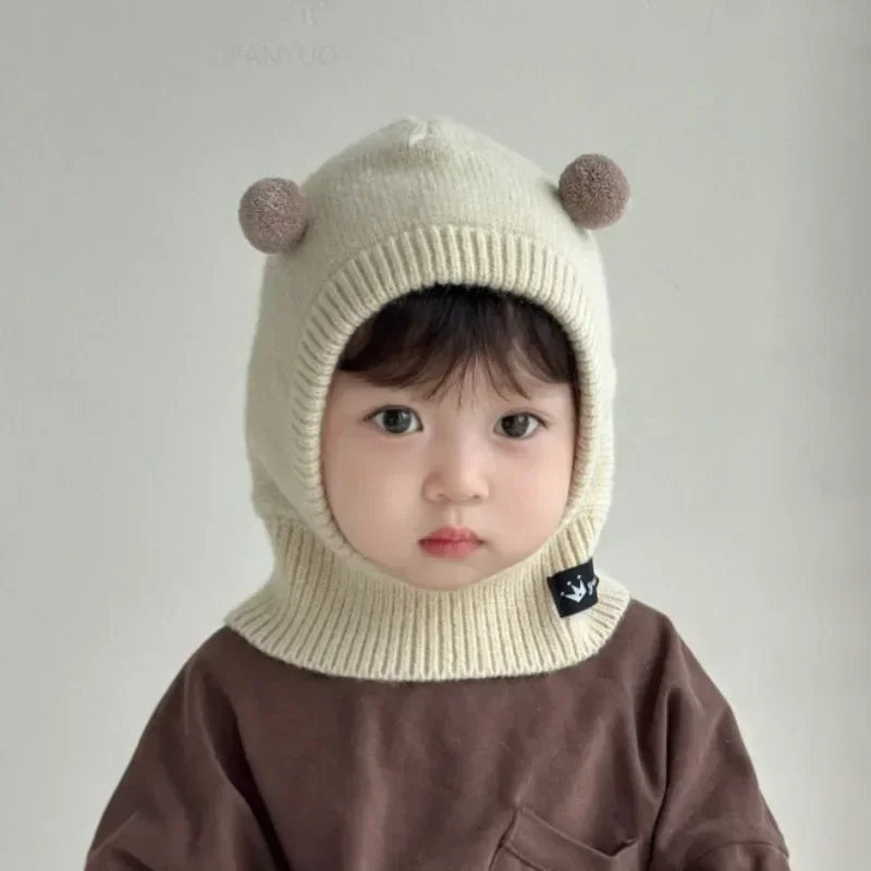 Baby Scarf Hat One-Piece Knitted Winter Cap with Ear Protection