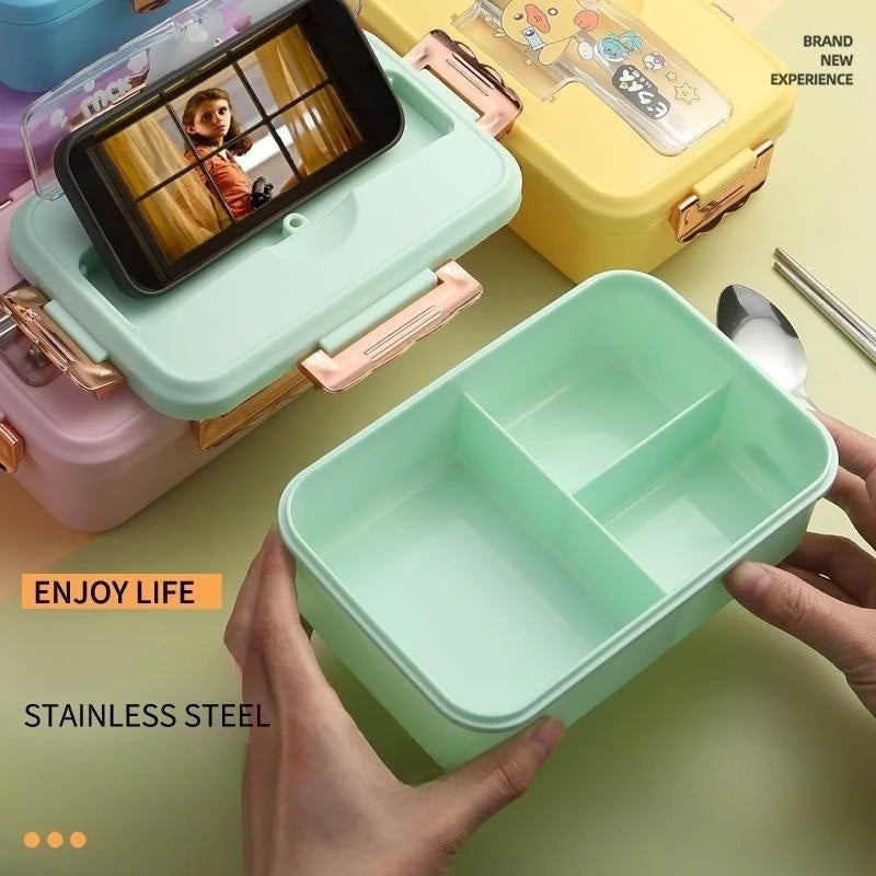 Cute Dinosaur Kids Lunch Box 3 Grid Bento Container for Students Secondary image