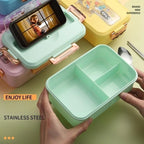 Cute Dinosaur Kids Lunch Box 3 Grid Bento Container for Students
