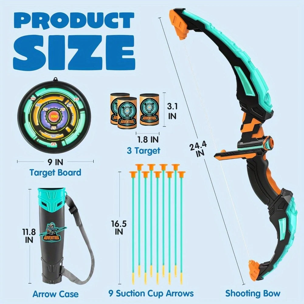 Bow and Arrow Set | LED Archery Set with 9 Suction Cup Arrows