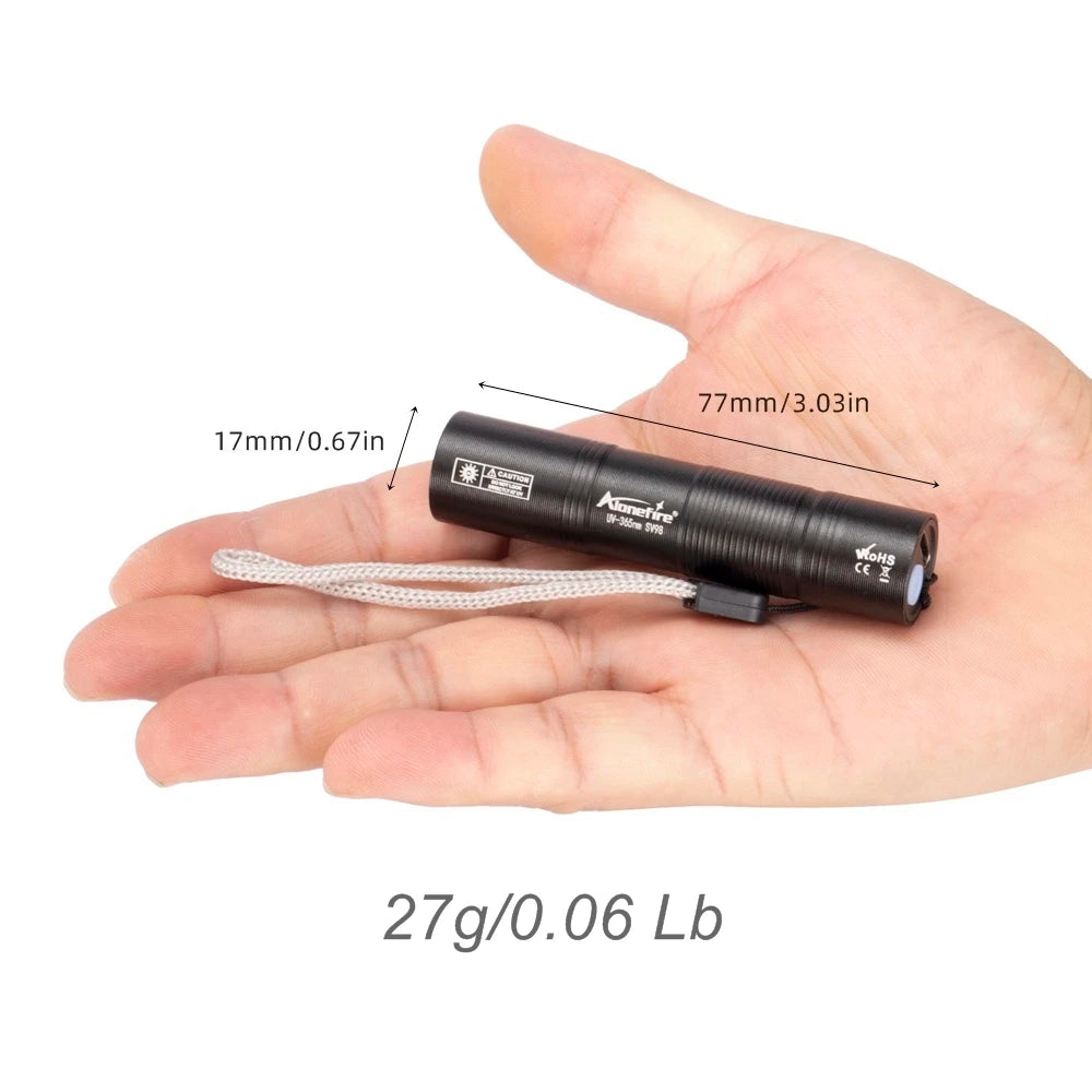 365nm UV Flashlight USB Rechargeable Detection Torch