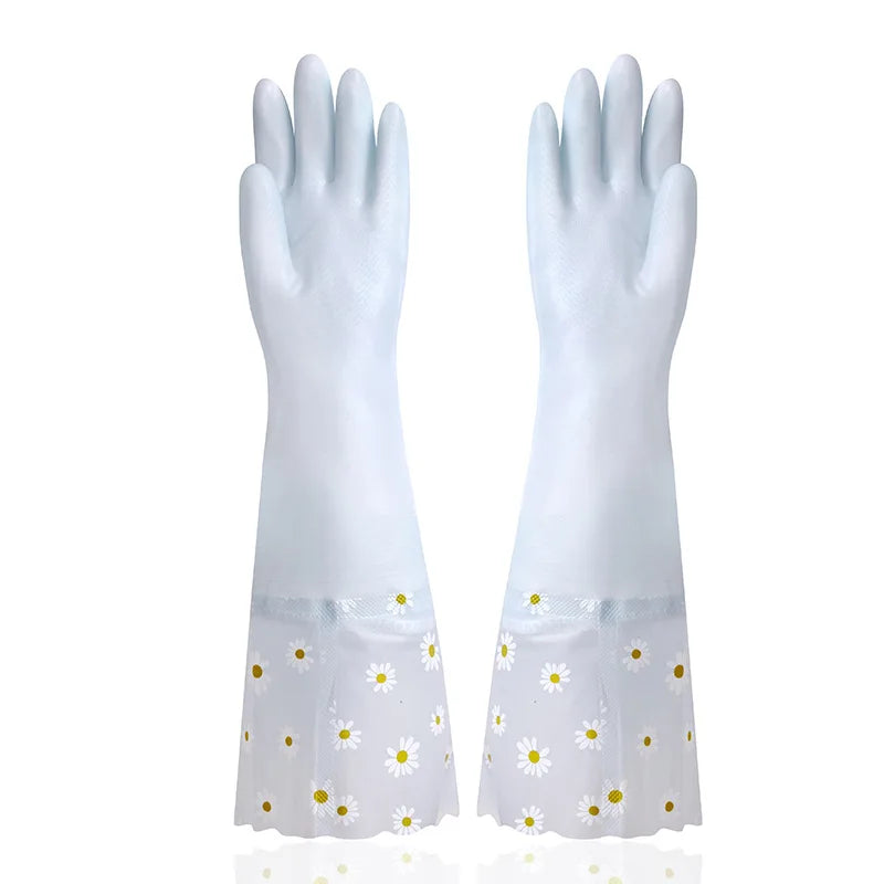 Velvet Rubber Cleaning Gloves Waterproof Winter Gloves