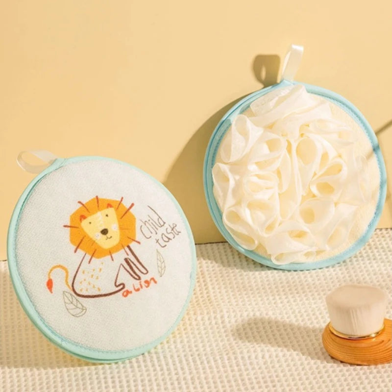 2-in-1 Cartoon Animal Baby Bath Sponge & Body Scrubber Loofah