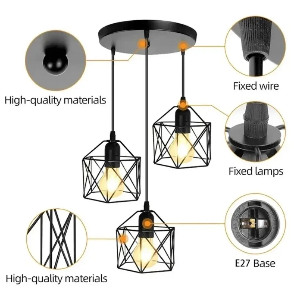 Industrial Pendant Light Black Ceiling Lamp for Kitchen & Bedroom