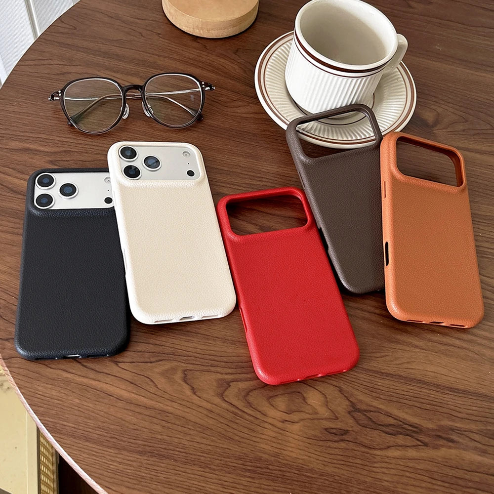 Luxury Leather Texture Case for iPhone 17 16 15 14 13 12 11 Pro Max