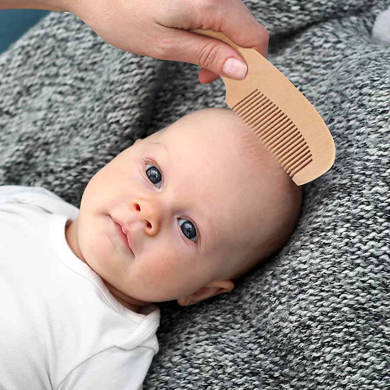 Newborn Baby Wooden Hair Brush & Comb Set Soft Wool Brush
