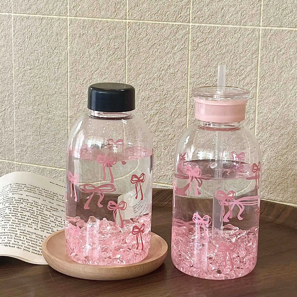 600ml Cute Bow Water Bottle Leak Proof Portable Drink Cup