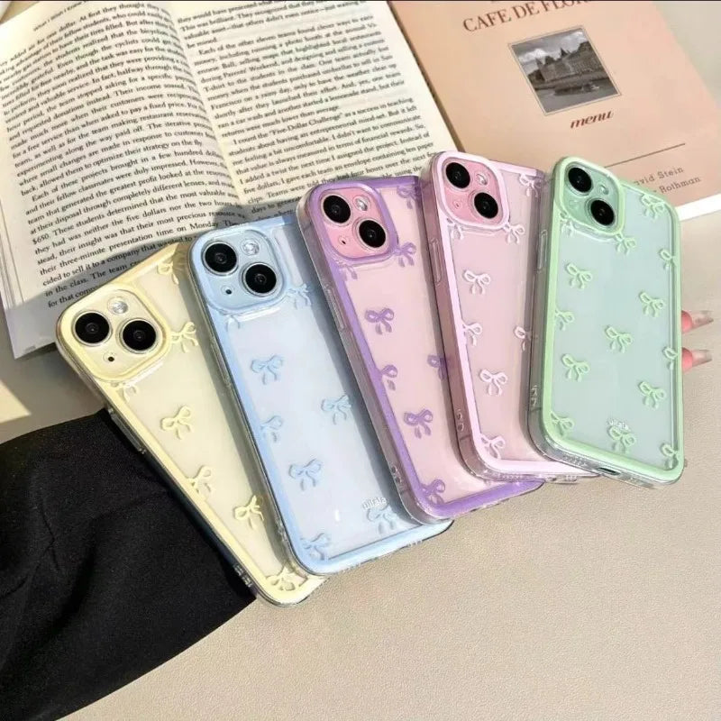 Cute Pink Bow Clear Case for iPhone 11 12 13 14 15 Pro Max