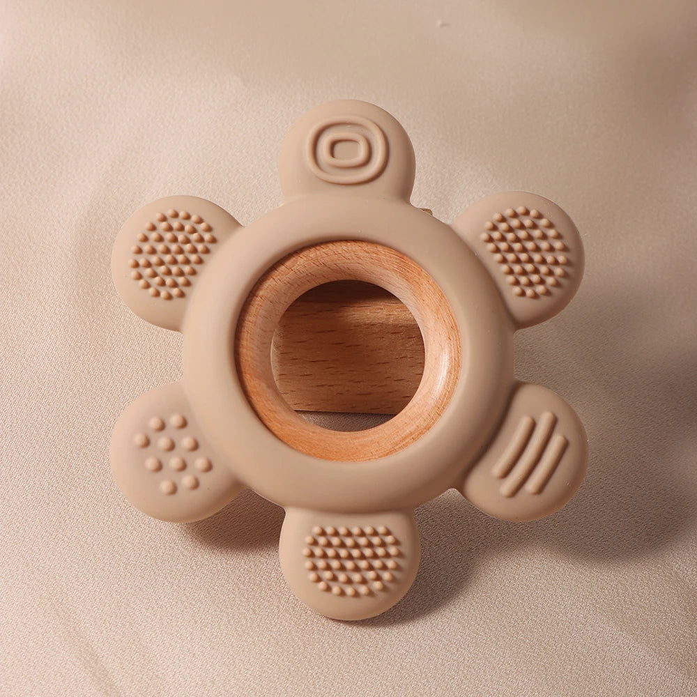 Baby Wooden Flower Teether Food Grade Silicone Toy