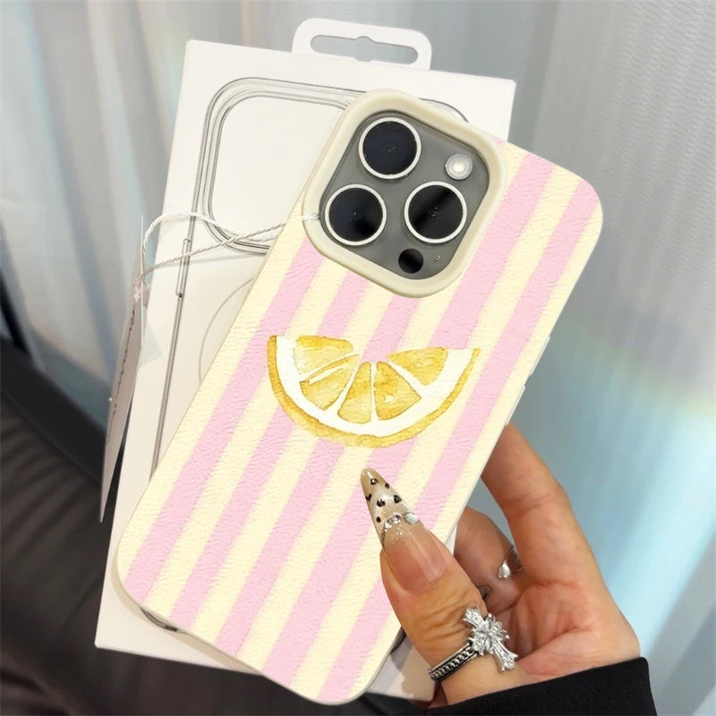Fresh Lemon Stripe Soft Case for iPhone 17 16 15 14 13 Pro Max Cover