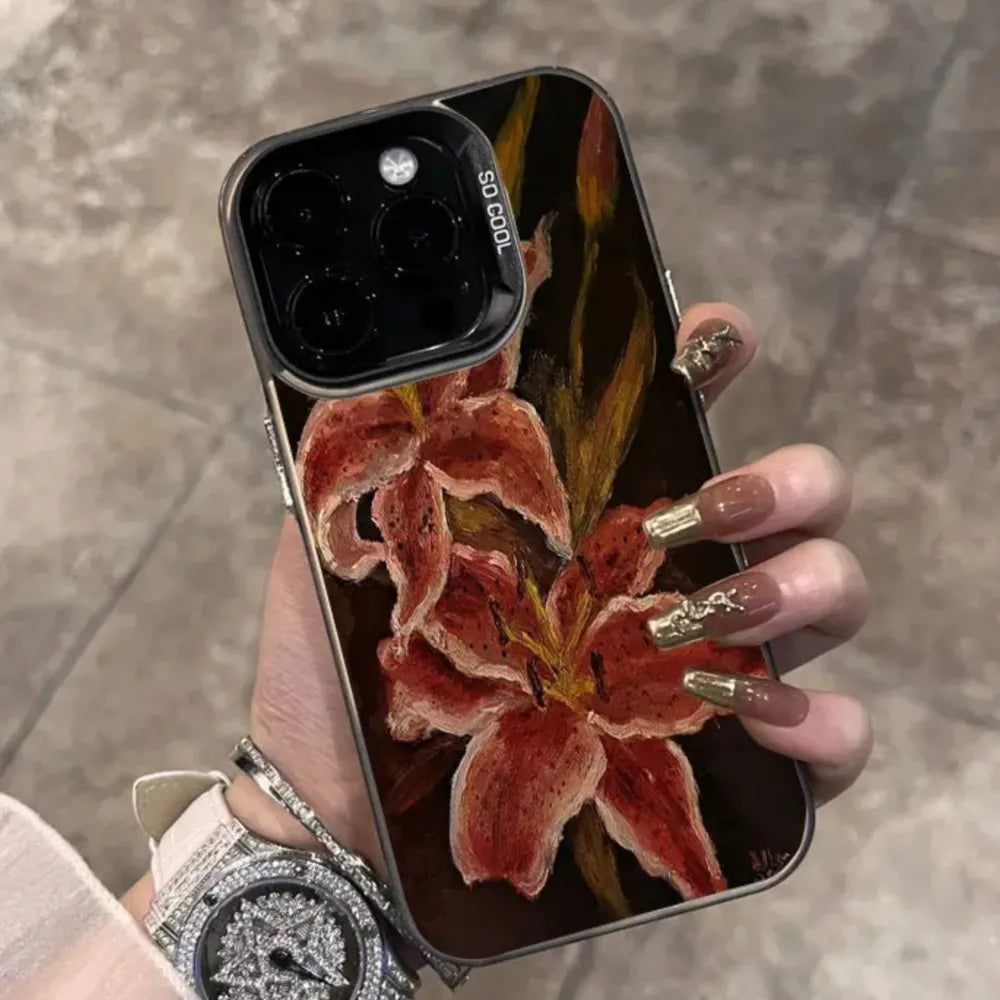 Lily Flower Painting Case for iPhone 11 12 13 14 15 16 17 Pro Max
