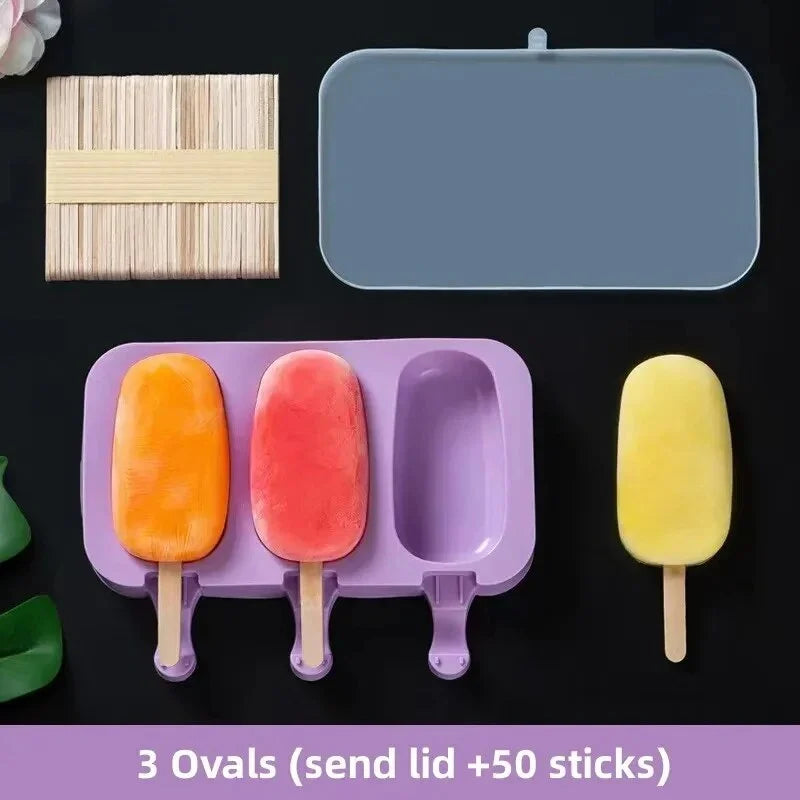 Cartoon Silicone Ice Cream Mold with Lid – DIY Homemade Popsicle Maker