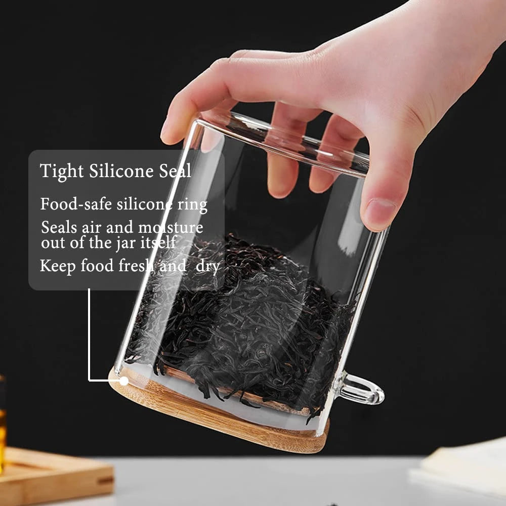 Airtight Glass Storage Jars Bamboo Lid Set