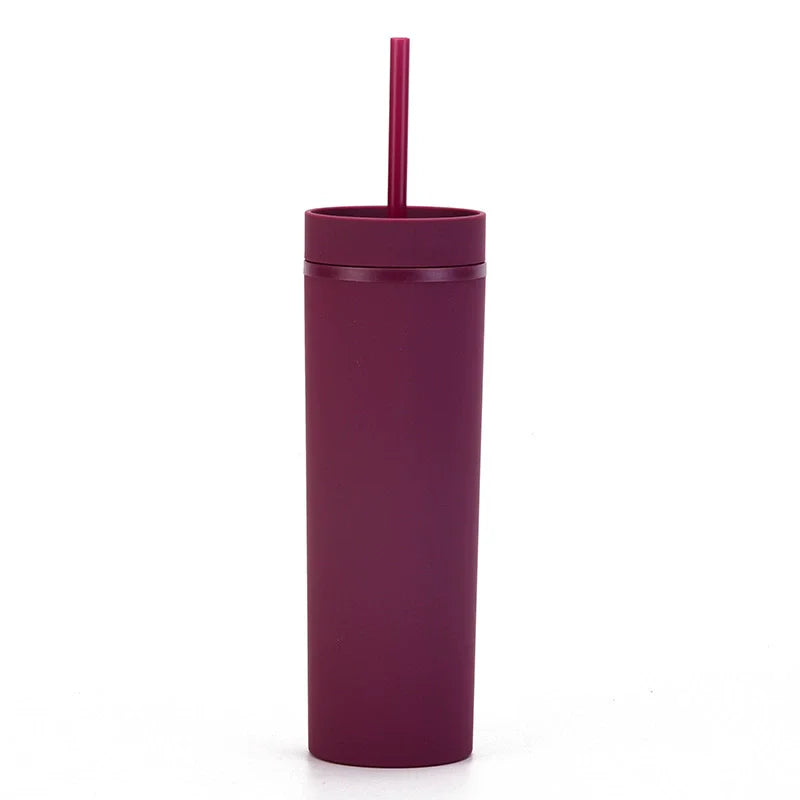 Double Wall Skinny Tumbler 473ml/480ml Cup with Straw & Lid
