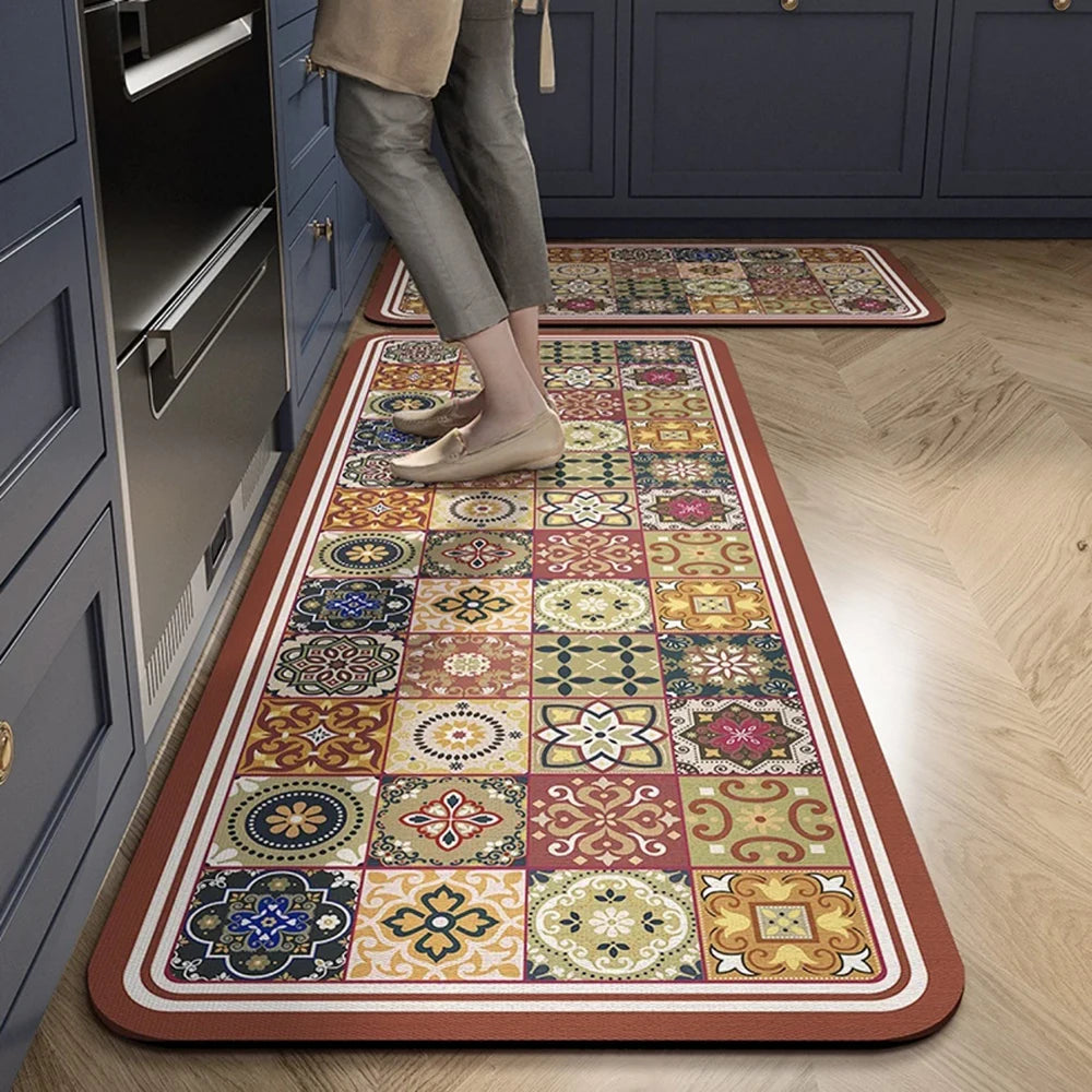 Kitchen Mat Absorbent Printed Rug Non-Slip Long Floor Carpet