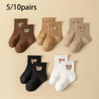 Baby Cartoon Bear Socks 5/10 Pairs Soft Breathable Toddler Socks