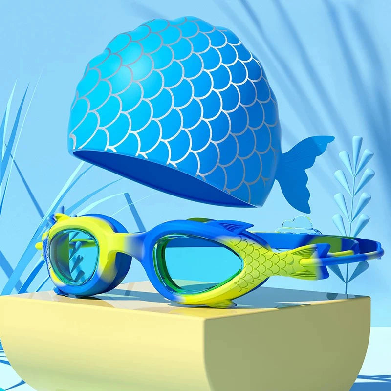 Children’s Swimming Goggles Set UK Waterproof Anti-Fog Silicone Swim Cap & Goggles