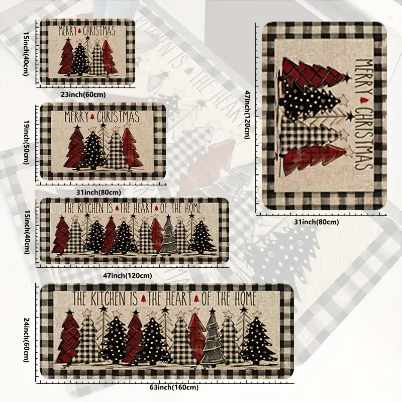 VIKAMA Christmas Tree Floor Mat Set Non-Slip Kitchen & Entrance Rugs