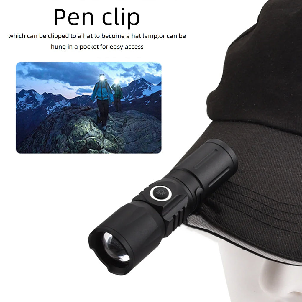 Zoom LED Mini Flashlight Type-C Rechargeable Pocket Torch