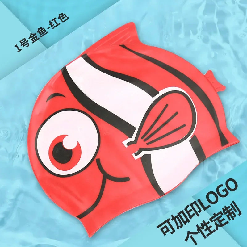 Cartoon Clownfish Kids Silicone Swimming Cap Waterproof Swim Hat