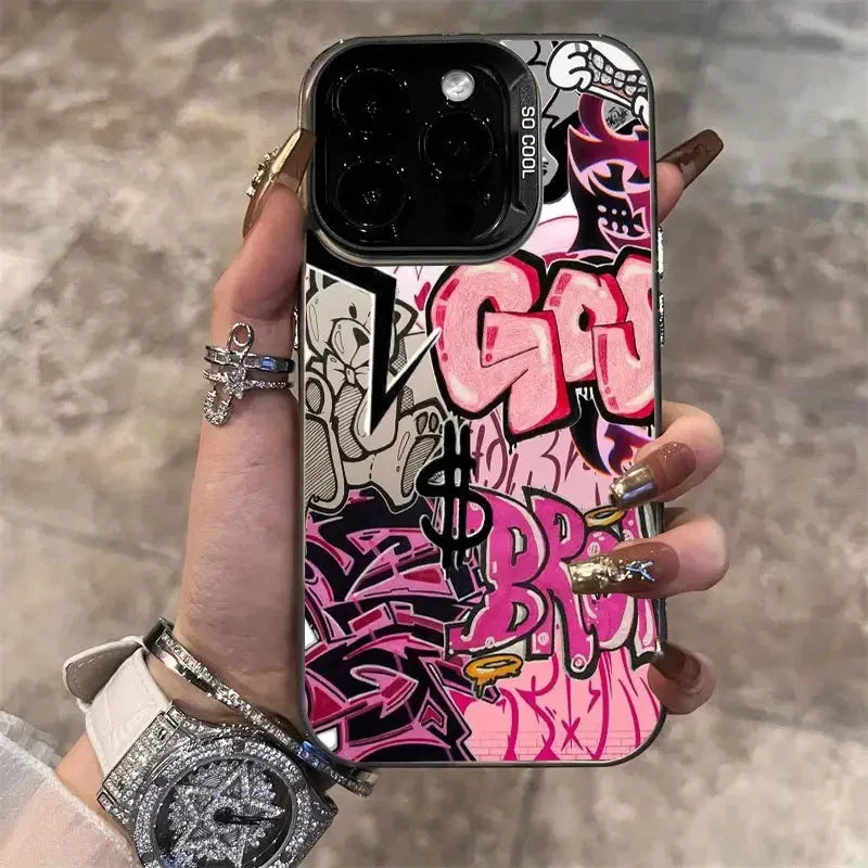 Pink Graffiti Art Case for iPhone 11 12 13 14 15 16 17 Pro Max