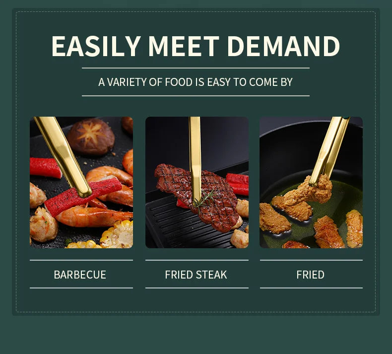 Gold Stainless Steel Food Tongs – Non-Slip BBQ, Salad & Bread Serving Tongs