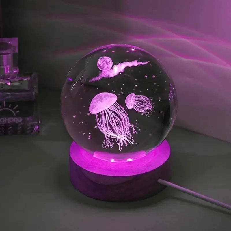 3D Jellyfish Crystal Ball LED Night Light Gift Lamp