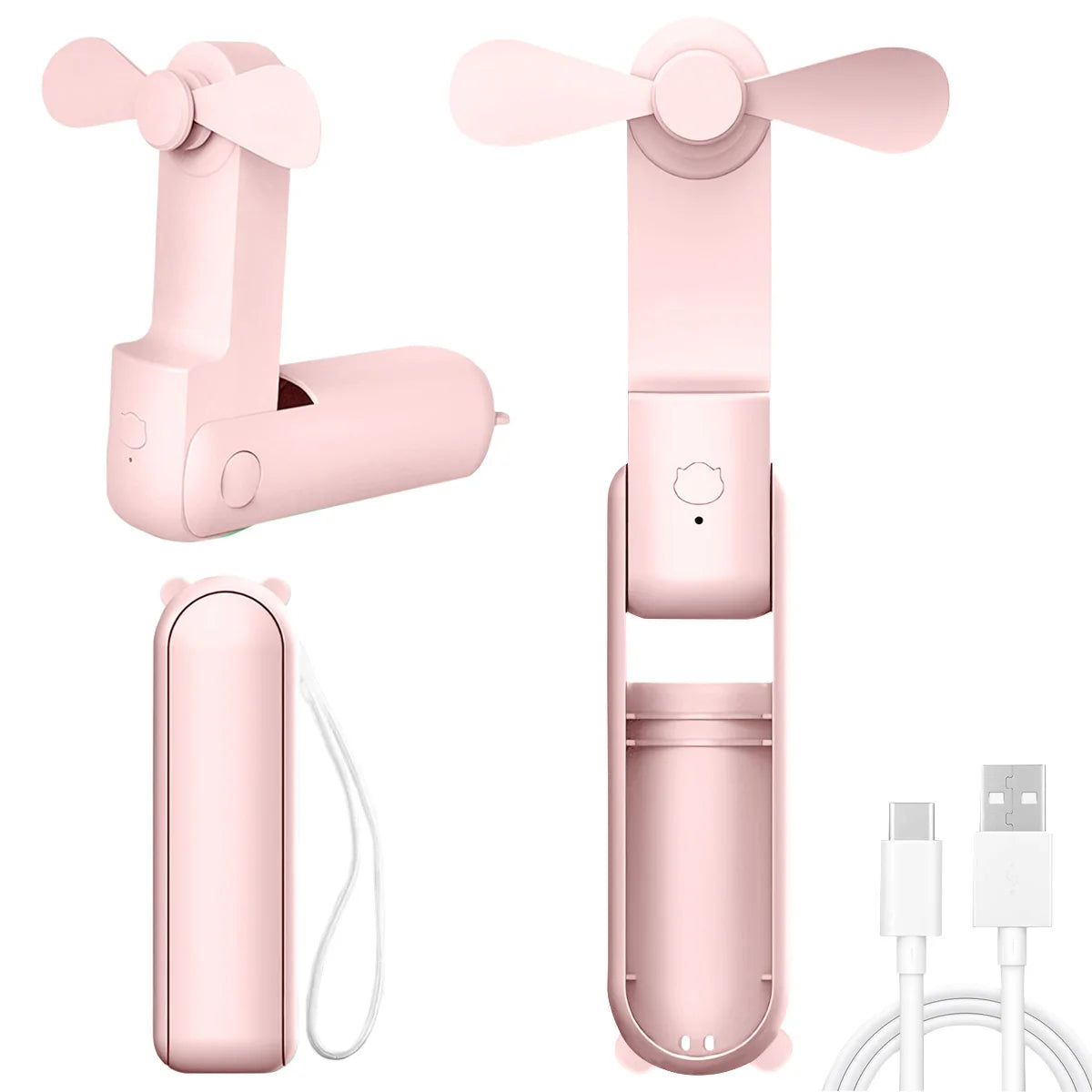Cute Mini Handheld Fan USB Rechargeable Folding Fan