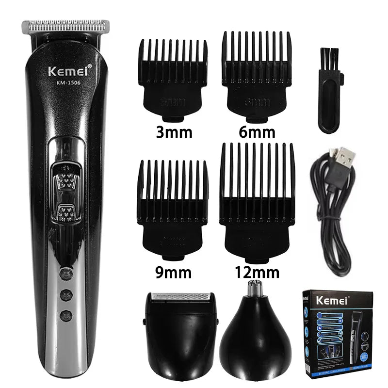 Kemei KM1506 Hair Clipper 3in1 Trimmer USB Recharge Beard Nose Shaver