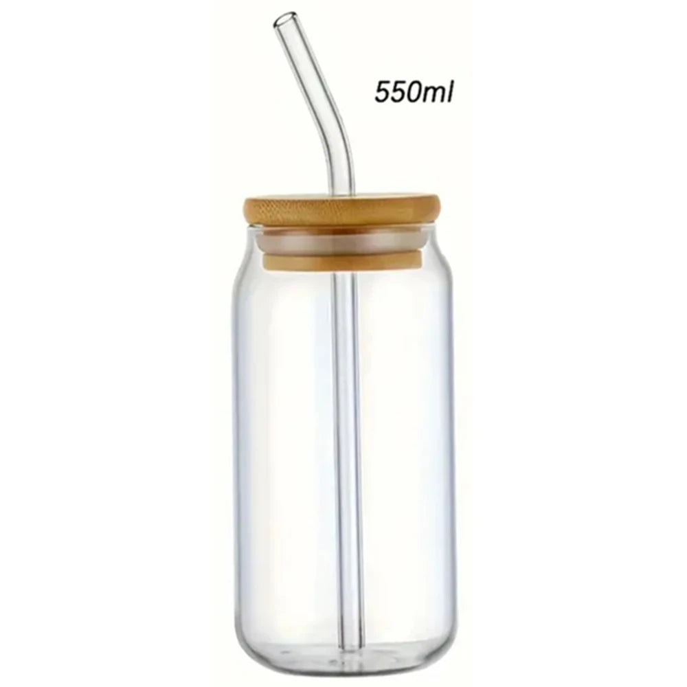 Glass Mason Jar Cup with Bamboo Lid & Straw 350ml/550ml Drink Mug