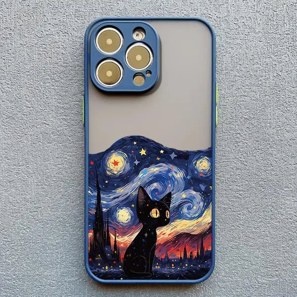 Black Cat Starry Night Case for iPhone 11 12 13 14 15 16 17 Pro Max