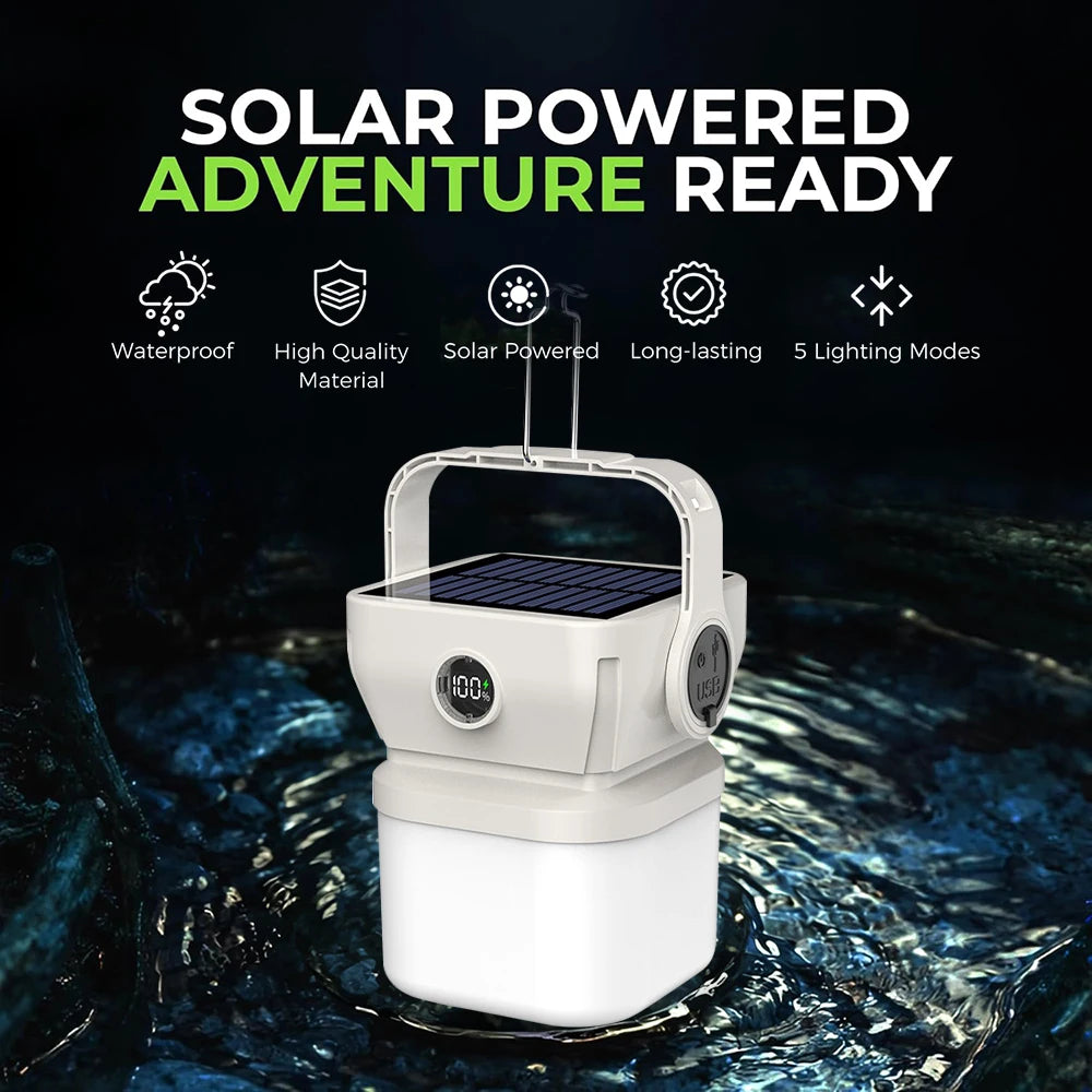 Solar LED Camping Lantern USB Rechargeable Light